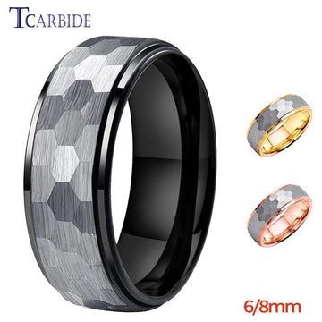 New Multi-Faceted Brushed Finish 6mm 8mm Stylish Tungsten HammerWedding Rings For Men Women - Trendy Jewellery - The Jewellery Supermarket